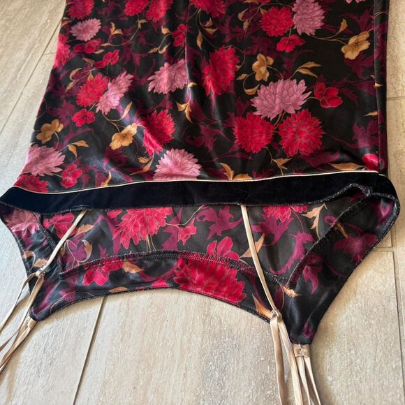 Vtg Y2K Floral Dark Romantic Goth Satin Velvet black redMidi Slip Dress Sz 1X - Picture 6 of 8